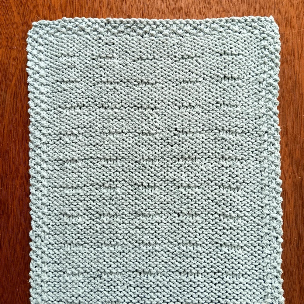 Hand Crafted Hand Knit Light Silver Gray Textured Dash Stripe Cotton Hand Towel